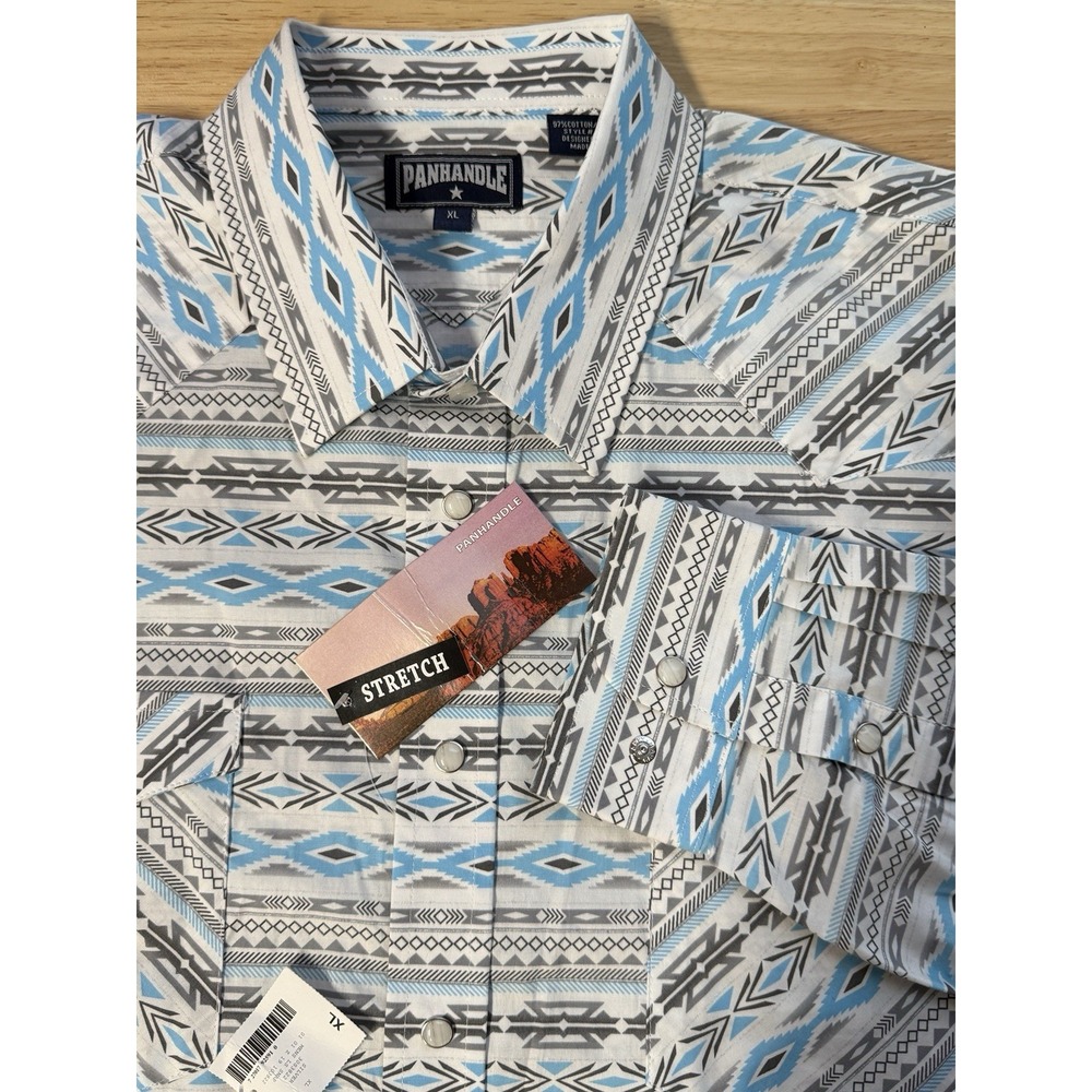 Panhandle Western Shirt Men's XL Stretch Pearl Snap Aztec Southwestern L/S NWT